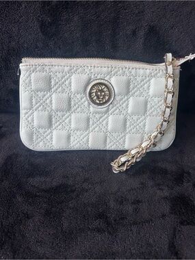 Quilted Mint Leather Wristlet Clutch with Gold Accent